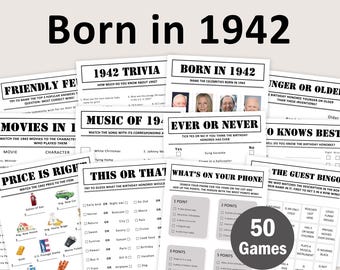 85th Birthday Games Bundle 85th Birthday Party Games 1942 Trivia Born in 1942 85 Year Old Men Women Him Her Quiz EDITABLE Instant Digital