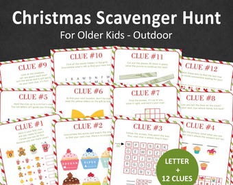 Christmas Scavenger Hunt For Teens Christmas Scavenger Hunt For Kids Holiday Treasure Hunt Clues Older Kids Escape Room Outdoor PRINTABLE