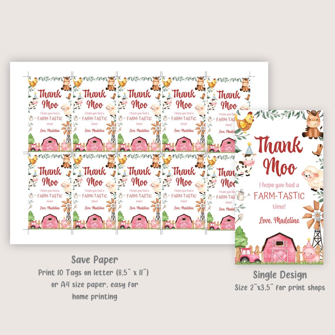 Farm Animals Thank You Tags Farm Animals Party Favors Barnyard Favor ...
