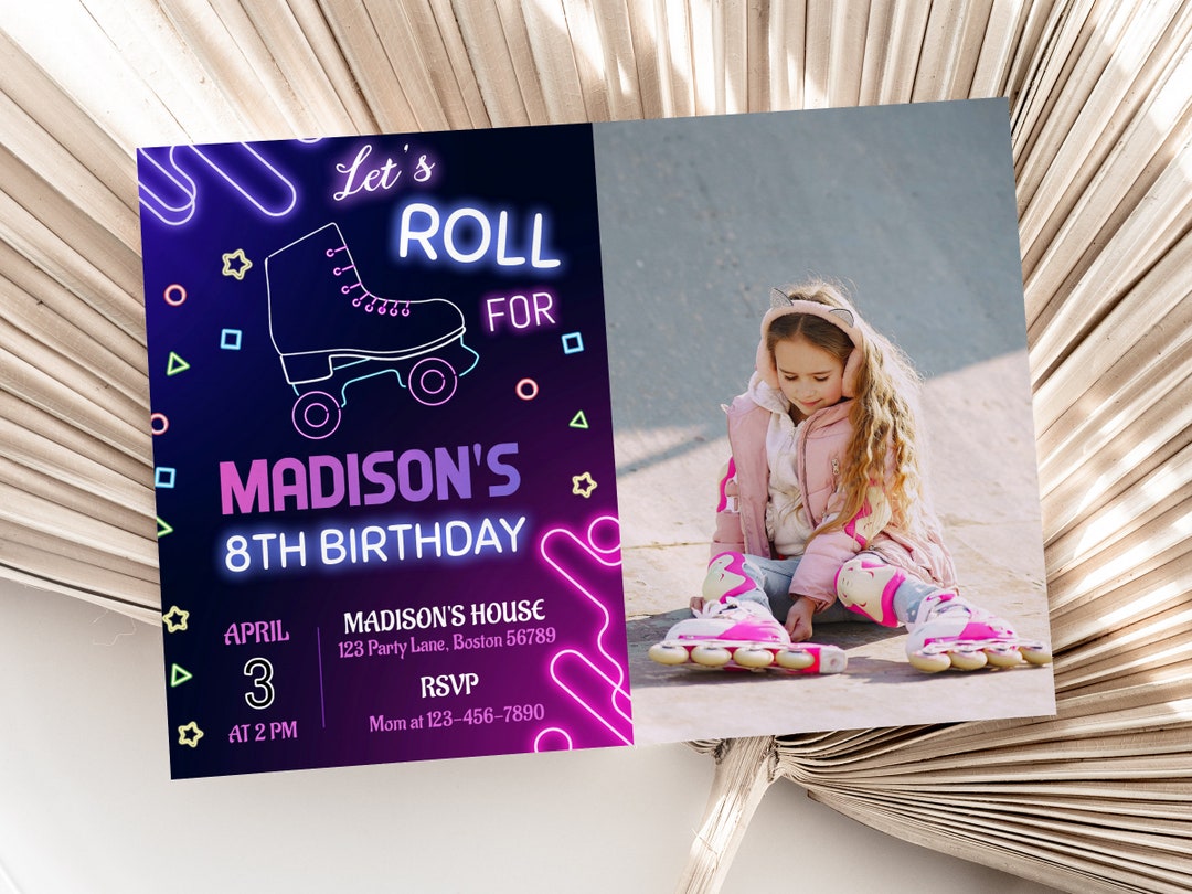 Roller Skate Party Invitation With Photo Roller Skate Birthday