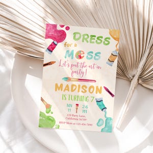 Paint Party Invitation Art Party Invitation Art Birthday Invitation Dress for a Mess Painting Party Invitation EDITABLE Instant Digital A04