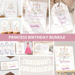 Princess Birthday Invitation Bundle Princess Party Invitation Princess Party Decoration Princess Theme Decor Girl EDITABLE Instant Digital