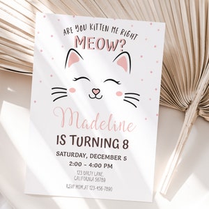 Cat Birthday Invitation Kitty Birthday Invitation Kitty Cat Birthday Invite Kitten Party Invite Girl Pink Kitty EDITABLE Instant Digital K01