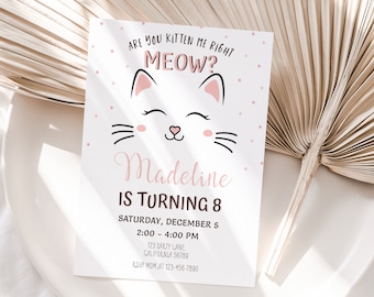 Cat Birthday Invitation Kitty Birthday Invitation Kitty Cat Birthday Invite Kitten Party Invite Girl Pink Kitty EDITABLE Instant Digital K01