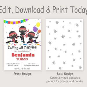 Ninja Birthday Invitation Template Editable Ninja Warrior Birthday