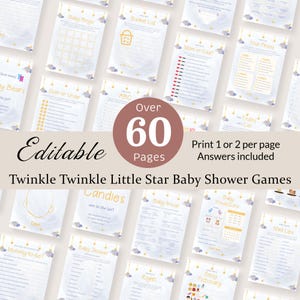 Twinkle Twinkle Little Star Babyshower Spelletjes Bundel Maan en sterren Feestactiviteit Over de maan Babyvoorspelling Trivia-advies BEWERKBAAR TB4