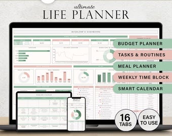 Life Planner Digital Planner Daily Planner Google Sheets Budget Tracker Template Task Tracker Spreadsheet Habit Tracker Meal Calendar Goals