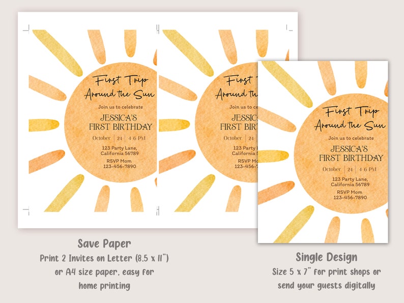 First Trip Around The Sun Birthday Invitation Sun Invite 1st Birthday You Are My Sunshine Boho Invite Editable Instant Digital Download S06 image 3