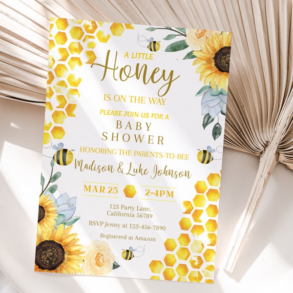 Bee Baby Shower Invitation Honey Baby Shower Invitation Baby Bee Parents to Bee A Little Honey on Way EDITABLE Instant Digital Download BS3