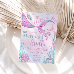 Mermaid Birthday Invitation Mermaid Invitation Mermaid Party Invitation Girl Under the Sea Invitation Pink EDITABLE Instant Digital M02
