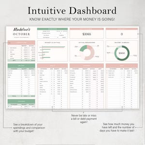 May include: A printable budget dashboard template for October with sections for cash flow, income, bills, expenses, and debt. The template includes charts and graphs to help visualize spending and income.