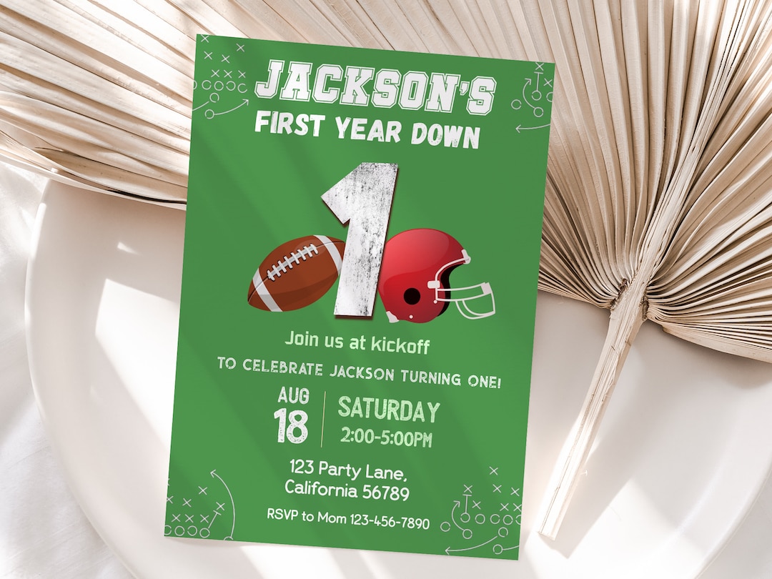 First Year Down Birthday Invitation Football Invitation First Down