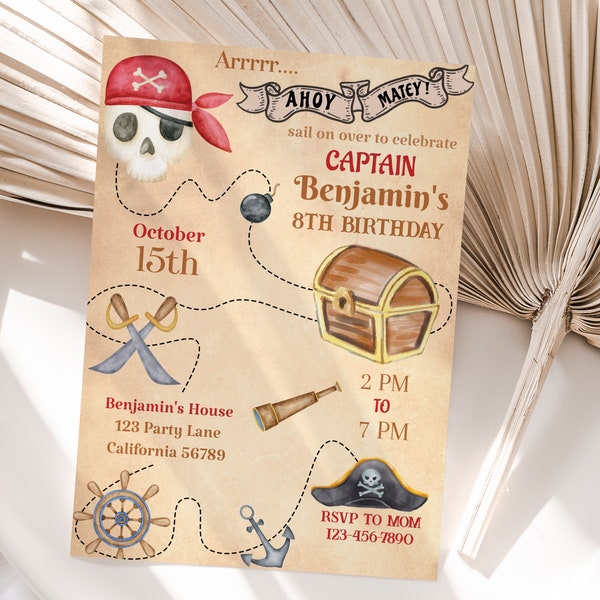 Pirate Birthday Invitation Pirates Party Invite Boy Pirate Theme Birthday Invite  EDITABLE Template Instant Digital Download Printable P02