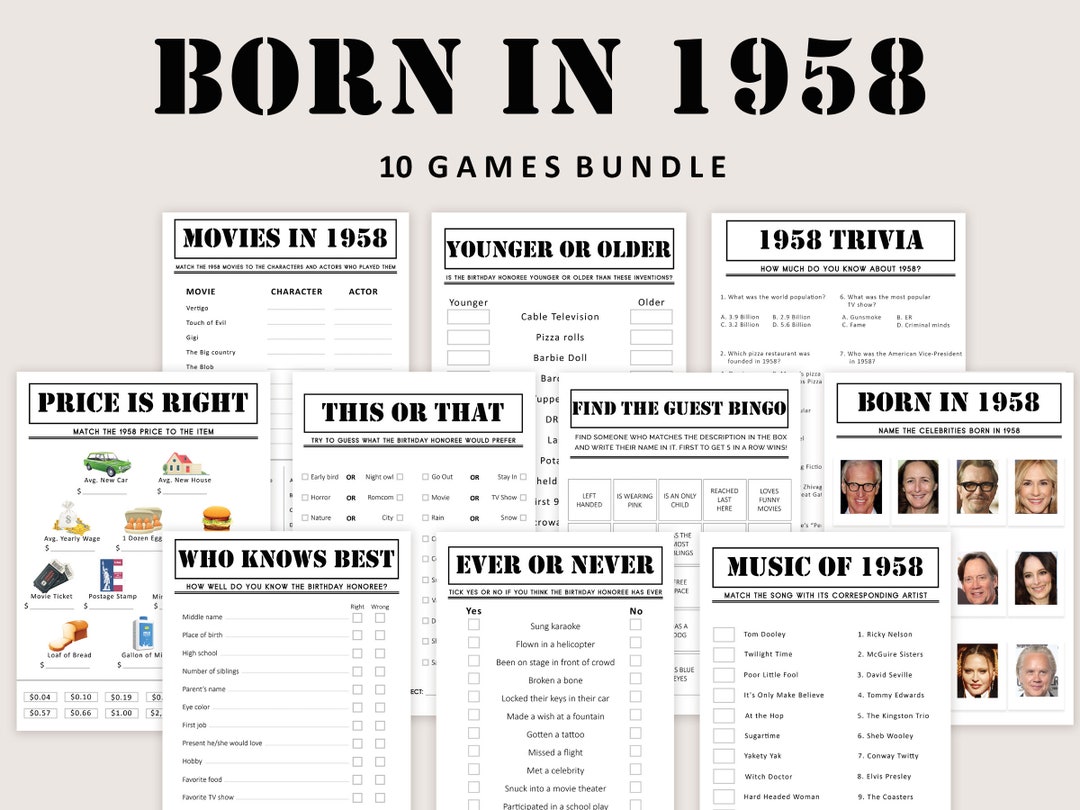 66th Birthday Games Bundle Born in 1958 Game 66th Birthday Party ...