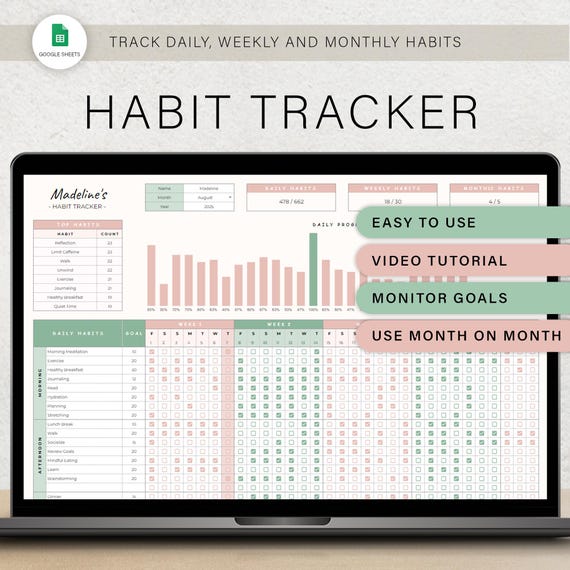 Habit Tracker Goal Tracker Digital Habit Tracker Google Sheets Daily Habit Tracker Spreadsheet Weekly Habit Tracker Template Monthly Habits