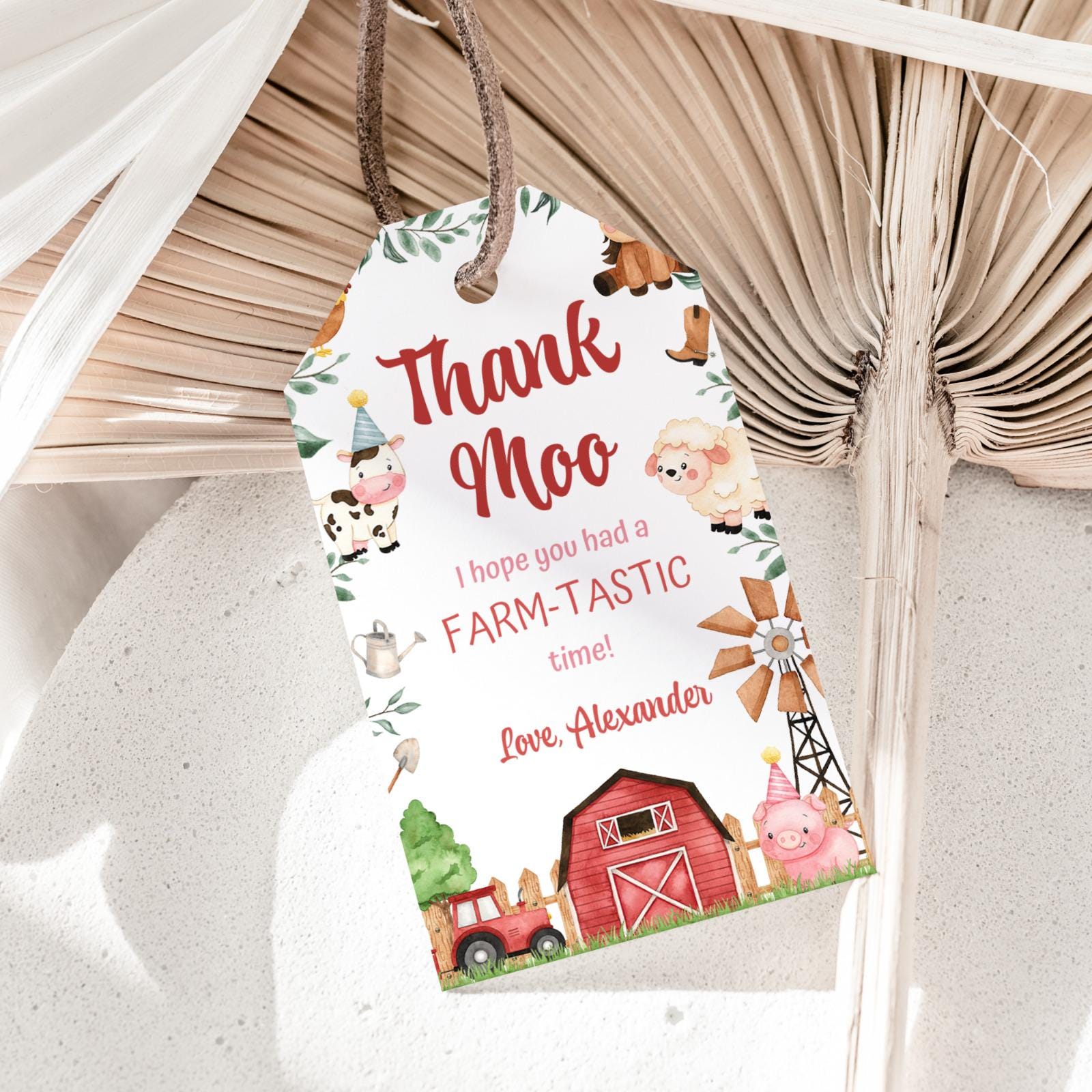 Farm Animals Thank You Tags Barnyard Party Favors Barn Favor Tags Ranch ...