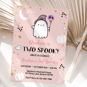 Halloween Second Birthday Invitation Two Spooky Birthday Invite Girl 2nd Birthday Party Invite October EDITABLE Instant Digital Download S02