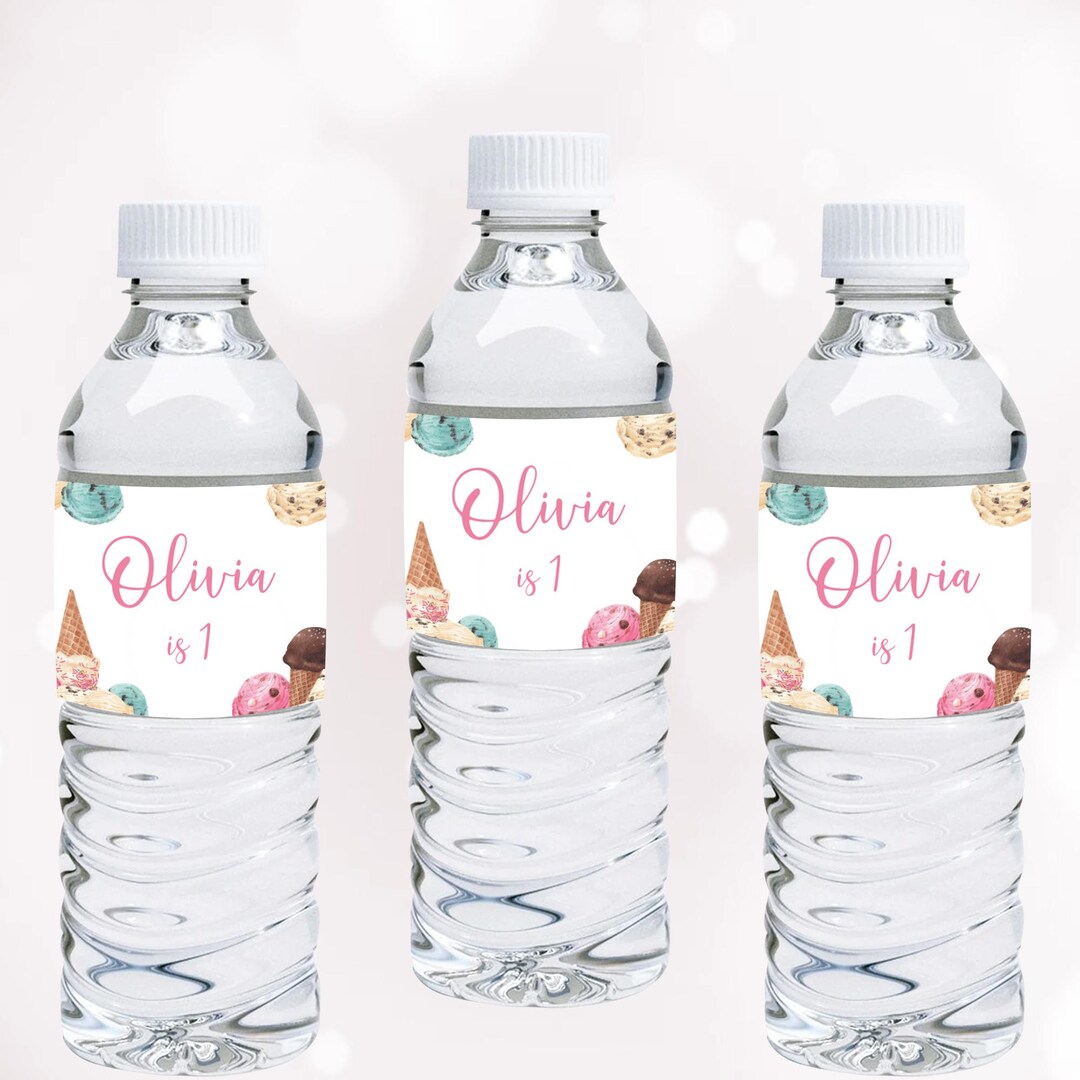 Sweet One Water Bottle Labels Ice Cream 1st Birthday Bottle Wrappers ...
