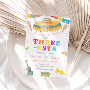 Three-Esta Invitation Fiesta 3rd Birthday Invitation Three Esta Mexican Theme Third Birthday Party Invite Editable Instant Download F02