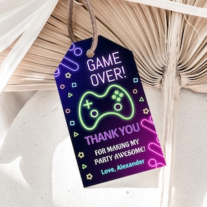 Video-Spiel Favor Tag Game Over Tag Gamer Geburtstag Tag Neon Arcade Party Danke Tags Gaming Party Tags EDITIERBAR Instant Download V01