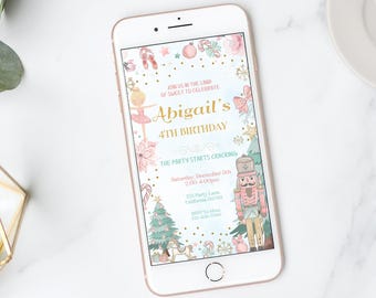 Nutcracker Electronic Invitation Sugar Plum Fairy Birthday Invitation Digital Land of Sweets Mobile invitation Party Evite EDITABLE N02