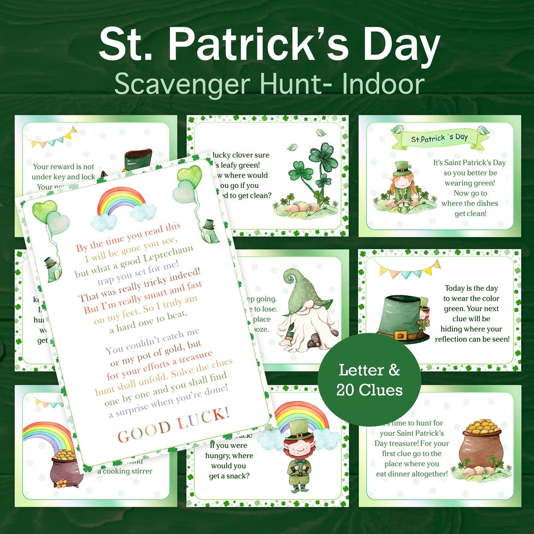 St Patricks Day Scavenger Hunt for Kids Indoor Leprechaun Treasure Hunt ...