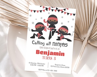 Editable Ninja Birthday Party Invitation Template Ninja Warrior Birthday Invite Kid Karate Invitation Digital Instant Download Printable N01