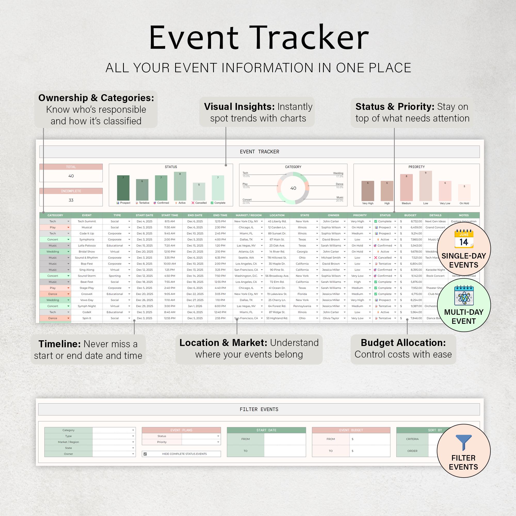 Events Schedule Events Calendar Template Multi-day Event Scheduler ...