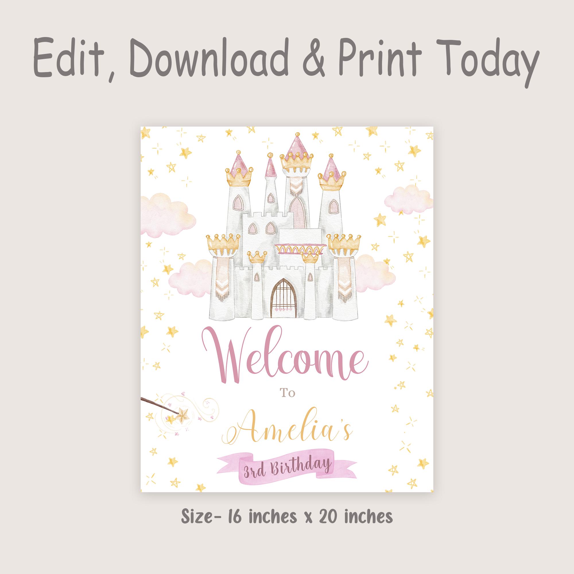 Princess Welcome Sign Princess Birthday Welcome Sign Princess Party ...