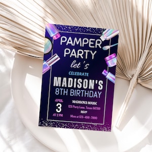 Pamper Party Invitation Girls Pamper Party Invite Glitter Pamper Party Invite Glam Birthday Party Invite EDITABLE Instant Download S08