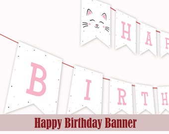 Cat Birthday Banner Cat Decoration Kitten Bunting Kitty Decor Kitty Cat Birthday Party Kitten Flag Cat Garland PRINTABLE Instant Digital K01