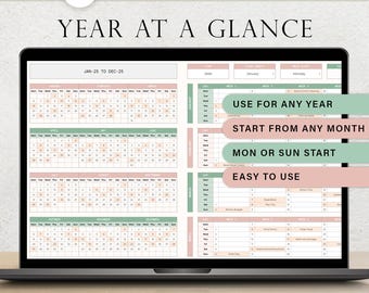 Yearly Planner Year At A Glance Planner Spreadsheet Yearly Overview Template Monthly Events Tracker Simple Annual Calendar Google Sheets