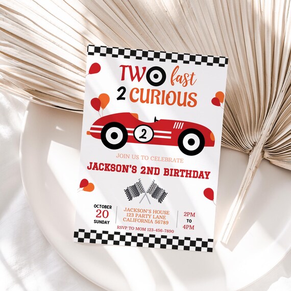 Racing Car Birthday Invitation Two Fast Invitation Race Car Party Invite Boy 2nd Birthday Invite Second Red EDITABLE Instant Download R03