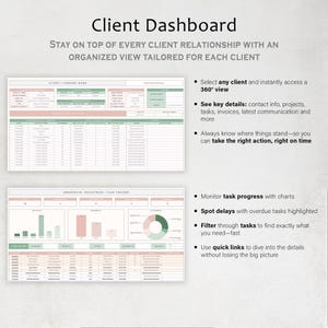 Pode incluir: Painel de controlo do cliente digital com um layout limpo e organizado. A sec&ccedil;&atilde;o superior exibe informa&ccedil;&otilde;es do cliente, enquanto a sec&ccedil;&atilde;o inferior mostra o progresso da tarefa com gr&aacute;ficos. O texto inclui "Client Dashboard" e recursos importantes.