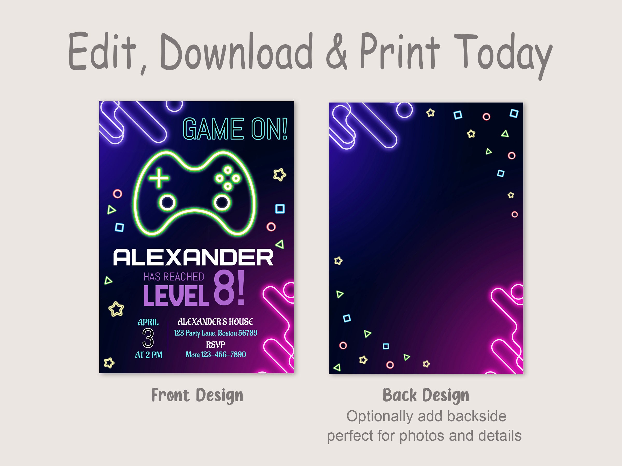 Editable Video Game Party Invitation Gamer Birthday Invite Etsy