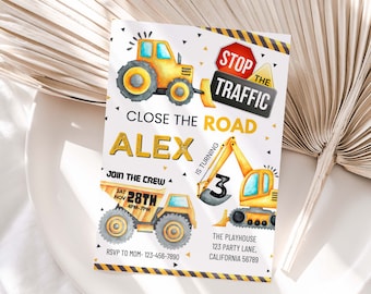 Construction Birthday Invitation Construction Truck Invitation Digger Party Invite Excavator Forklift Dump Truck EDITABLE Instant Boy C01