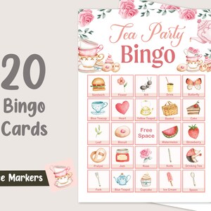 Tea Party Bingo 20 Cards Tea Party Birthday Party Games Par-tea Activities Girl Tea Party Supplies Printable Instant Digital T01