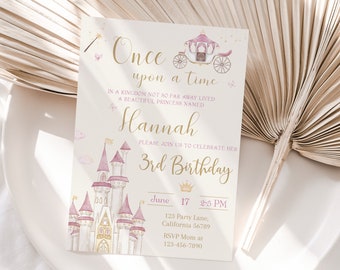 Princess Birthday Invitation Princess Invitation Princess Party Invitation Girl Birthday Invitation Pink Gold EDITABLE Instant Download