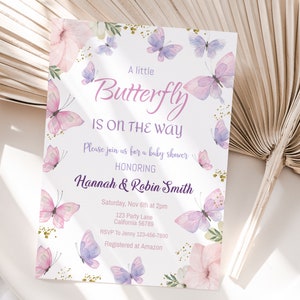 Butterfly Baby Shower Invitation Girl Butterfly Theme Baby Shower Invite Pink Purple Butterfly Baby Shower EDITABLE Instant Download BS4
