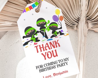 Ninja Thank you Tags Karate Party Favor Green Belt Martial Arts Favor Tags Samurai Ninja Thank You Sticker Label Gift Bag Tags EDITABLE N01