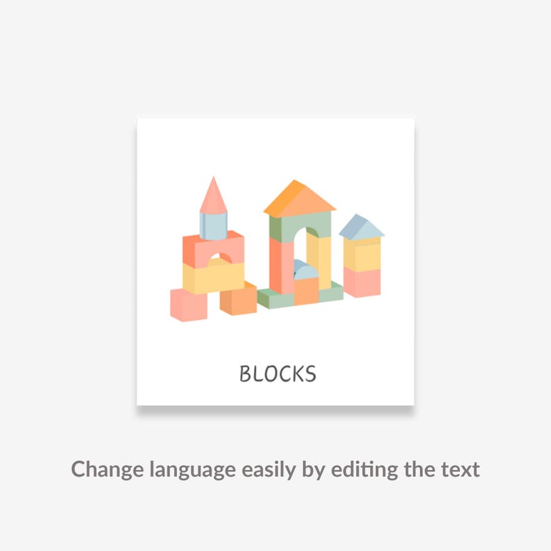 May include: A graphic illustration of colorful building blocks in pastel shades of pink, yellow, blue, and orange. The word "BLOCKS" is printed below the blocks. The image is on a white background.