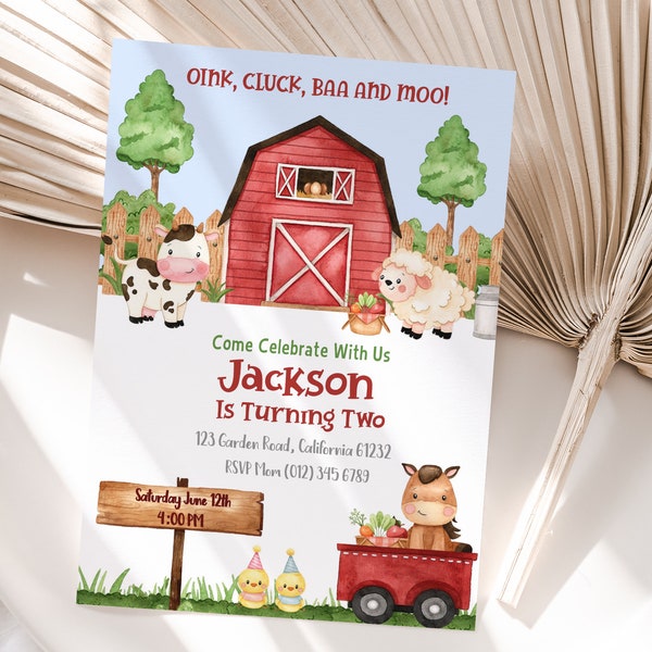 Editable Barn Animals Birthday Invitation Barnyard Animals Birthday Party Invite Template Boy Girl Farm Animals Digital Instant Download F03