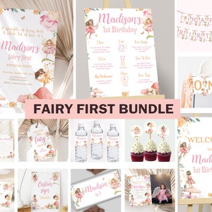 Fairy First Birthday Bundle My Fairy First Birthday Invitation Fairy 1st Decorations Enchanted Forest Party Decor Girl EDITABLE Digital F01