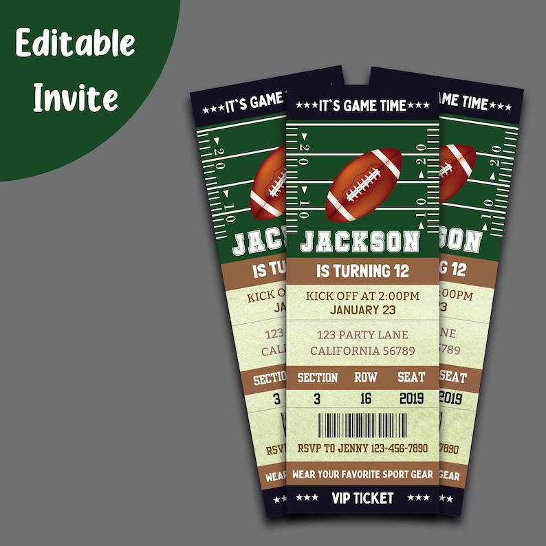 Football Ticket Invitation Template Football Birthday Invitation Football Invitation Boy Football theme Party ANY AGE Instant EDITABLE F04 image 1