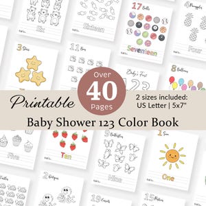 Kolorowanka Baby Shower 123 Kolorowanka Pierwsze dziecko 123 Książka Baby Shower Gra Aktywność Książka z liczbami Strony Liczenie Gra Do Wydruku