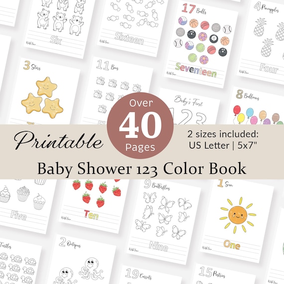 Baby Shower Coloring Book 123 Coloring Book Baby's First 123 Book Baby Shower Game Activity Number Book Pages Counting Game Printable