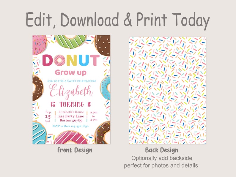 Donut Birthday Party Invitation Donut Grow Up Invitation Donut Invite Girl Donut Party Invite Pink Sprinkle EDITABLE Instant