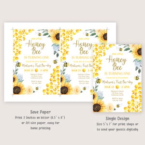 Bee Birthday Invitation Bee Day Invitation Honey Bee Birthday Party Invite Girl Sunflower Bee Invite EDITABLE Instant Digital Download B03 image 3