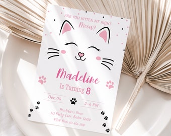 Cute Cat Birthday Party Invitation Printable Invite Kitten - Etsy