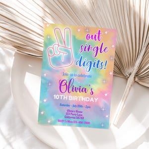 10th Birthday Invitation Girl 10th Birthday Party Invite Tie Dye Tenth Birthday Invite Out Single Digit EDITABLE Instant Digital Download